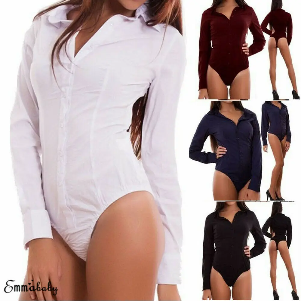 

2019 New Fashion Women Summer Overall Playsuit Button Solid One-pieces Casual Jumpsuit Bodycon Long Sleeve V-Neck Bodysuits