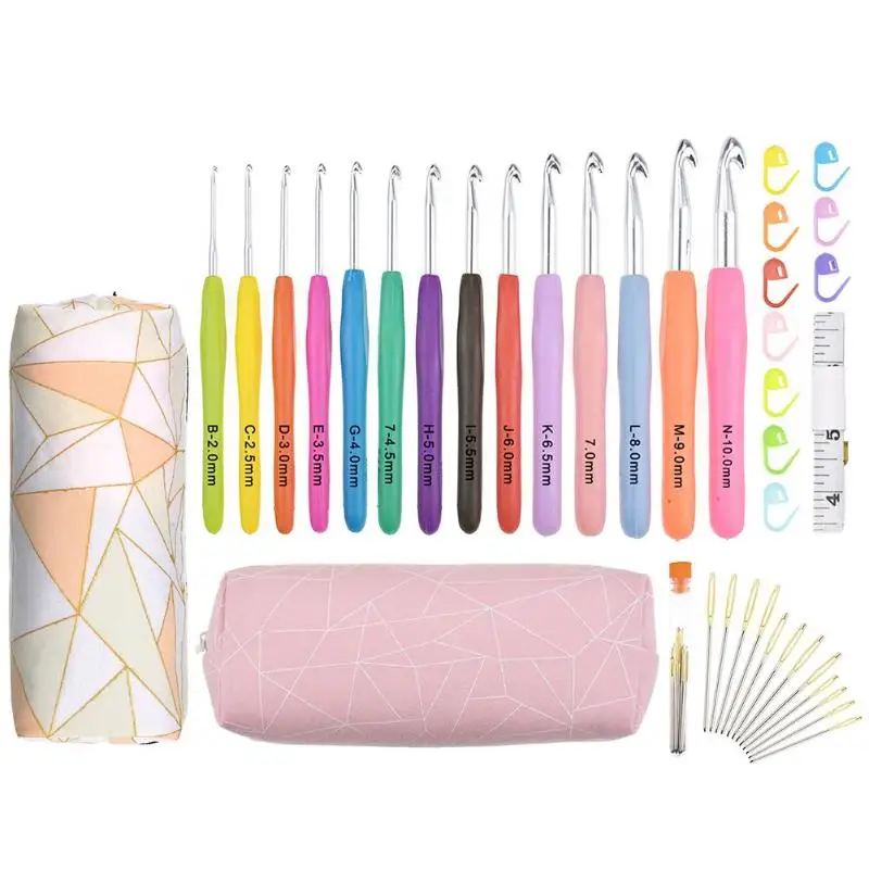 

14pcs Soft Handle Sewing Needles Crochet Hooks Stitching Knitting Craft Sweater Knitting Needls Set DIY Clothes Scarf with Bag
