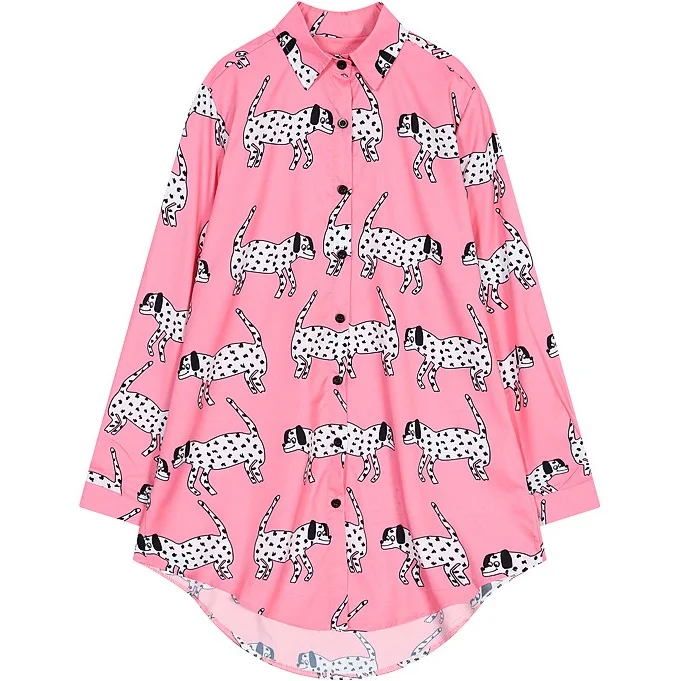 

2017 Lazy Oaf Style Womens Oversized Dalmatian Chiffon Blouses Woman Casual Design Blusas Femininas Plus Size Pink Fashion Shirt