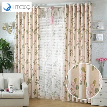 

HTEXQ Design Washable Curtain Fabrics Beautiful Sheer Panel American Country Style Window Curtain for Balcony Kitchen