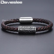 Мужские браслеты Davieslee из натуральной кожи, коричневый кожаный браслет из нержавеющей стали для мужчин с магнитными застежками, ювелирные изделия DDLB103