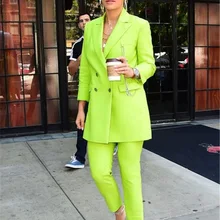 Ярко-зеленые женские модные офисные костюмы, женские повседневные элегантные куртки, брюки, рабочая одежда размера плюс, женские костюмы