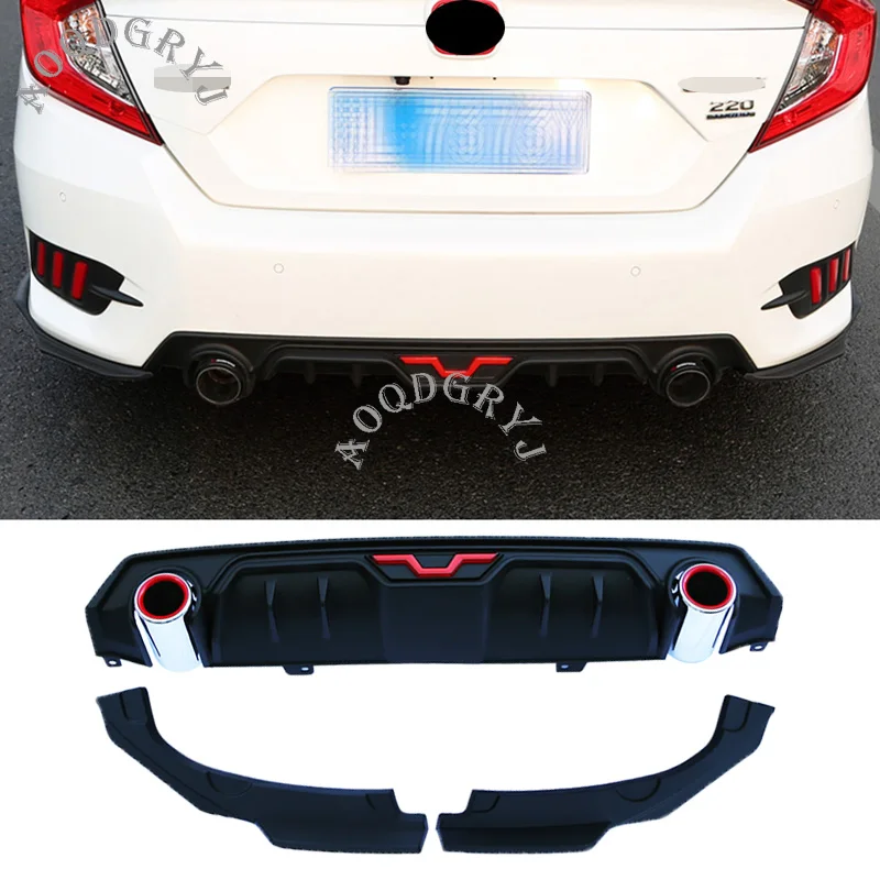 

Rear Lip Diffuser Spoiler Bodykits with LED Light 3pcs Fit For Honda 10th Gen Civic 4DR SEDAN 2016-2020 Car styling