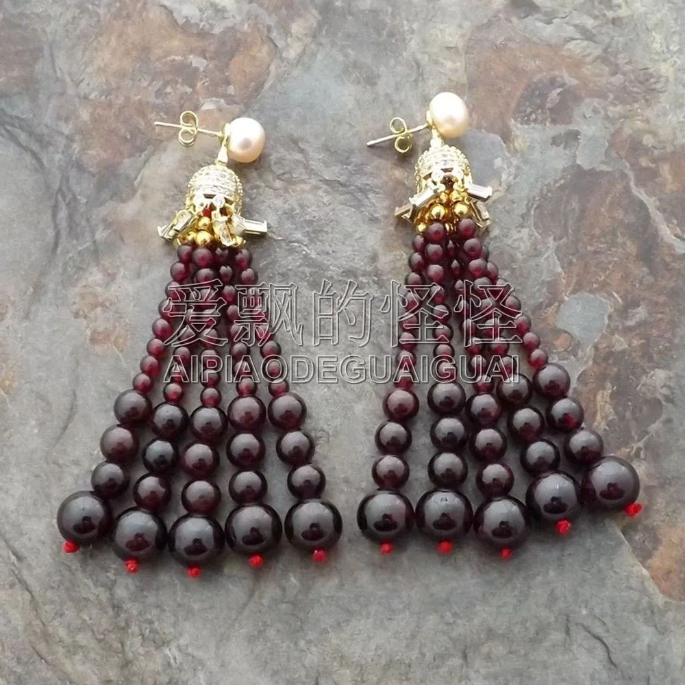 

E122214 Pink Pearl Garnet CZ Pave Earrings