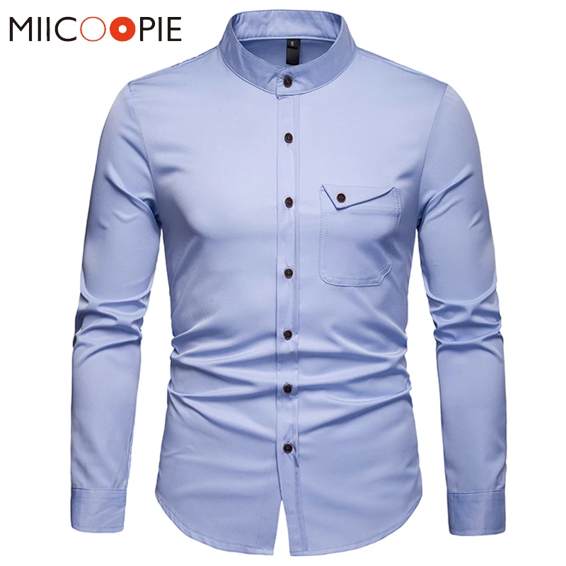 Для мужчин рубашка Новинка 2019 года формальные хлопок Soild цвет с длинным рукавом s рубашки для мальчиков повседневное Slim Fit бизнес