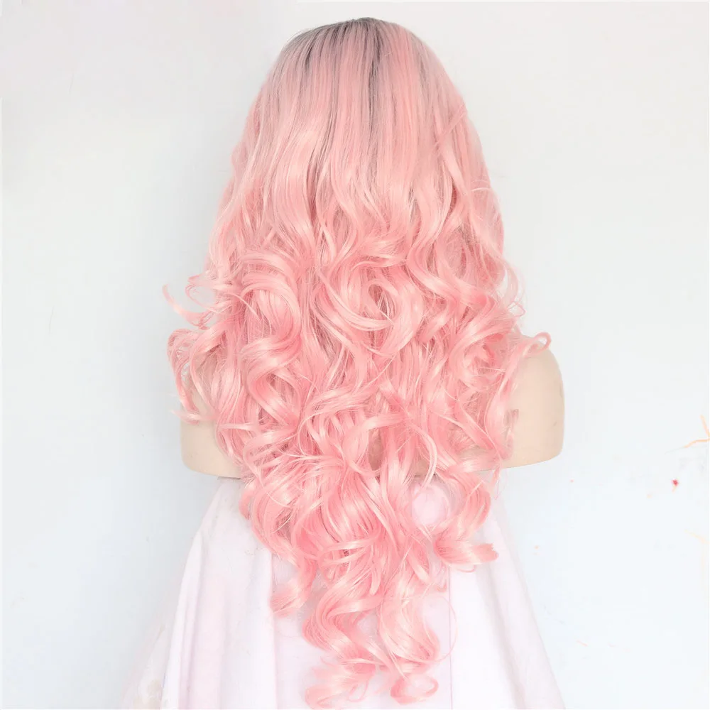 Ручной Тело Волны Длинные Розовые Синтетические Кружева Перед Парики Природные