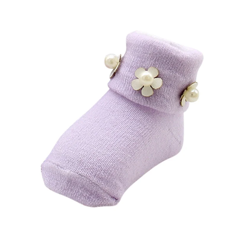 Прекрасный Новорожденный ребенок жемчуг цветок рюшами Кружева Принцесса носки детские теплые натуральный хлопок красочные носки Новое поступление - Цвет: Коричневый