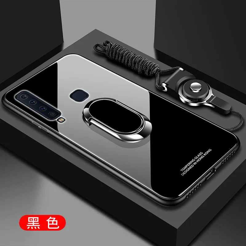 

For Samsung Galaxy A6 A7 A8 A9 2018 Case Hard Tempered Glass With Stand Ring Magnet Back Cover Case for samsung A6 A8 Plus A750