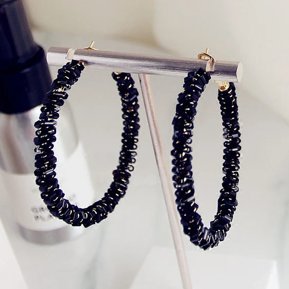 

Fashion Vintage Chunky Hyperbole Big Hoop Earrings Super Large Circle Black Crystal Earrings Women Jewelry Statement earrings