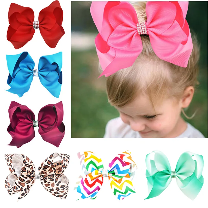 

8 Inch Big Large Hair Bow Rhinestone Grosgrain Ribbon Hairgrip Alligator Clips Headwear Bowknot For Women Girls Hair Accessories