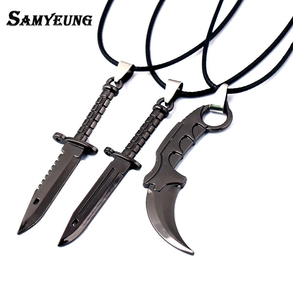 CSGO Leather Chain Necklace for Male Karambit M9 Best Friends CS GO Necklace Titanium Bayonet Dagger Claw Man Jewelry 6.5CM Gift