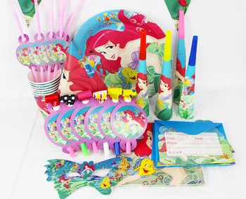

36pcs/Set Little Mermaid Party Supplies Luxury Decoration Birthday Party Pack for Kids Disposable Tableware Sets