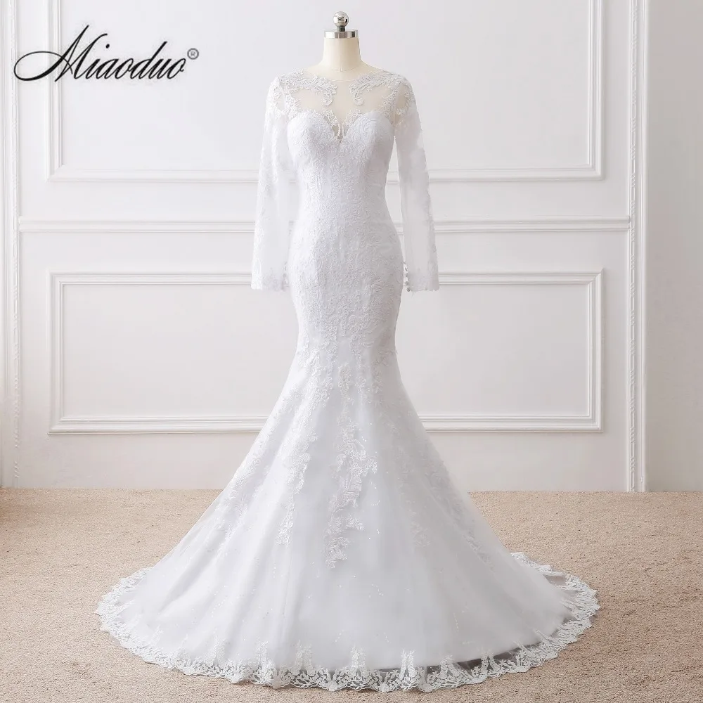 

Miaoduo Vestido de noiva See Back Mermaid Wedding Dress Long Sleeves Lace Wedding Dress 2019 vestido de casamento wedding dress