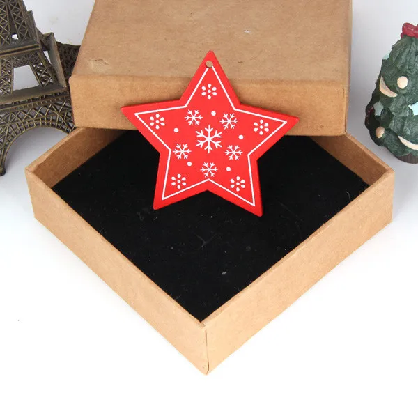 8PCS White&Red Wooden Christmas Ornaments Pendants Wood Crafts Hanging Xmas Tree Ornament Kids Gift Christmas Party Decorations - Цвет: Red Star