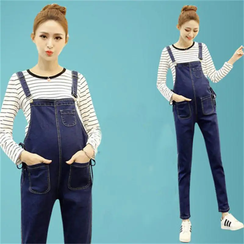 

Pregnant women's bib autumn fashion 2018 new tide mom large size casual loose jeans stomach lift pants