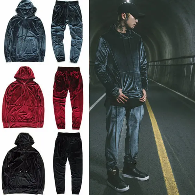 Ruin Hip Hop Fashion Mens Velvet Hood Hoodies Classic Rap Tracksuit