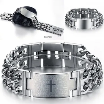 

22cm*2cm 2020 Wholesale New Hot Sale Fashion Bible Cross chain Men's 316 Stainless steel Bracelets wide Bracelet