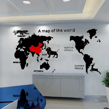 

World Map 3D Acrylic Stereo Self-adhesive Wall Stickers Living room sofa office wall poster lion tiger Wall decoration