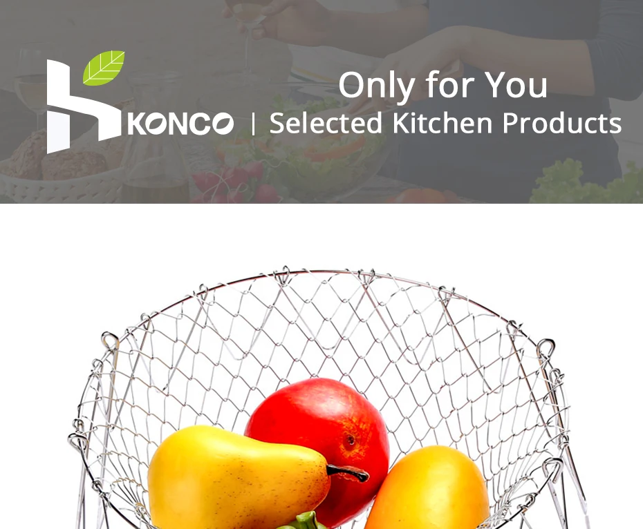 KONCO сетчатый фильтр для картофеля фри из нержавеющей стали Складная промывка паром деформация для жареных продуктов корзина кухонные инструменты