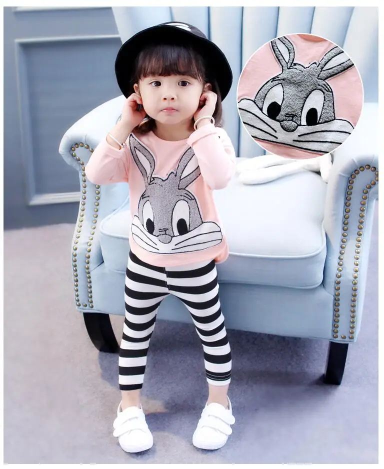 

kids girls clothes set Cotton lovely Rabbit suits Children Toddler T Shirt Tops cartoon rabbit + Plaid Pants 2Pcs for Kids Suits