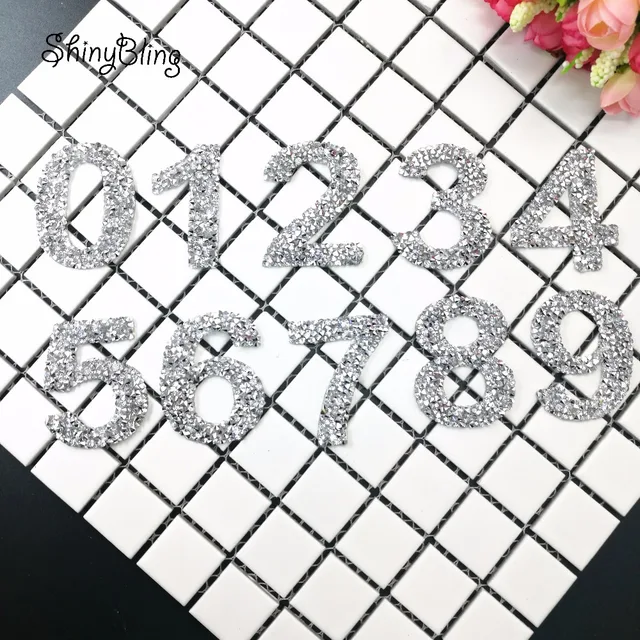 Number: 0 1 2 3 4 5 6 7 8 9 Hot fix Rhinestones Beaded Patch Applique Iron on Clothes Stickers Garment Apparel Hat Accessories 1