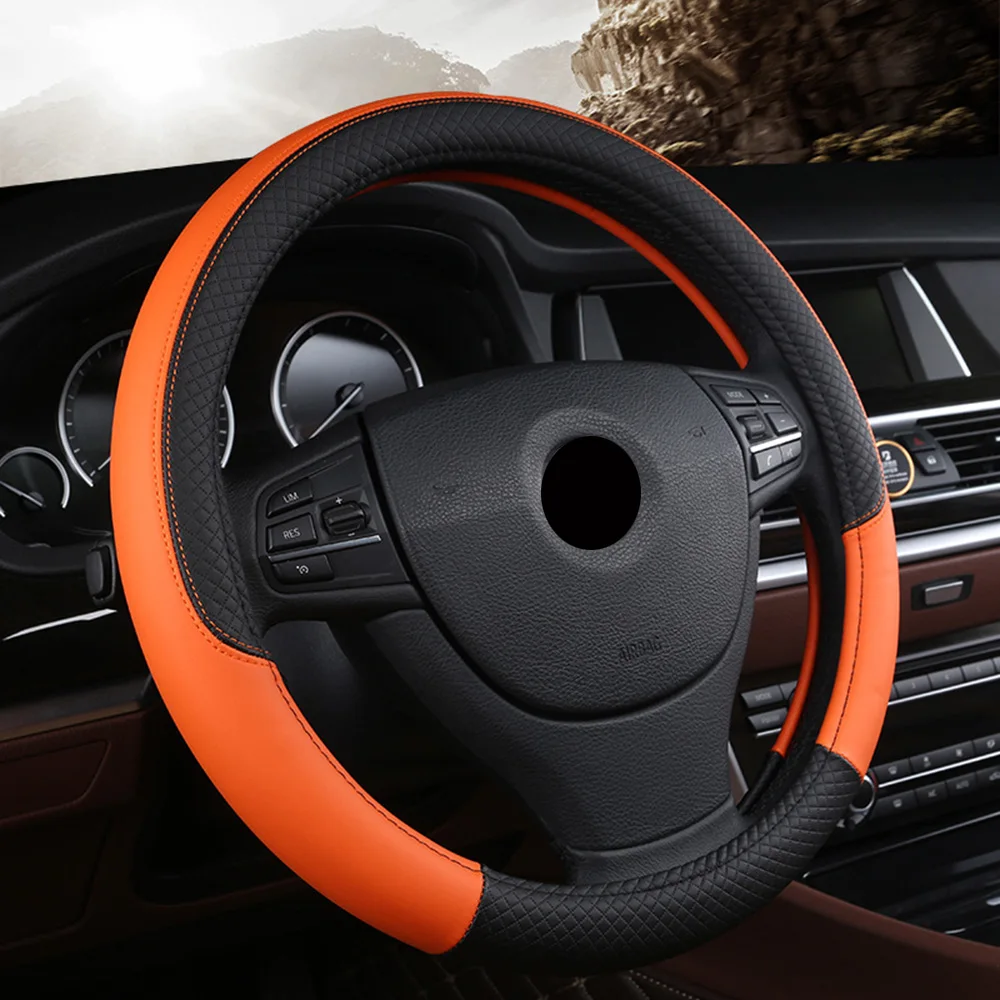 DERMAY Premium Hand-Stitched Leather Steering Wheel Cover