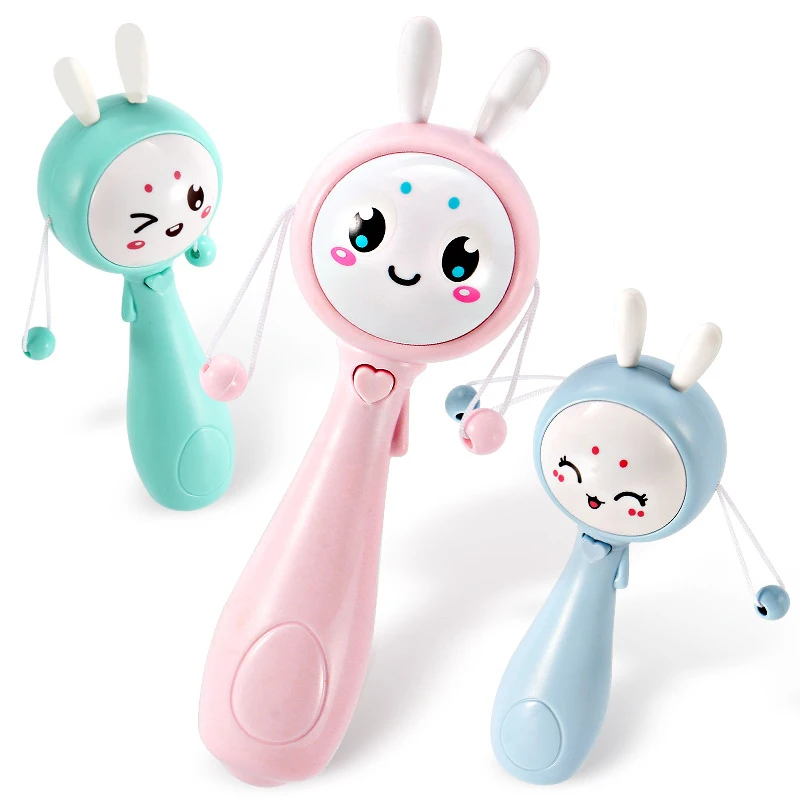 3 цвета детские игрушки ручные колокольчики головоломка музыка и мигающие тряски погремушки 6-12 месяцев звук и легкий ритм индукция