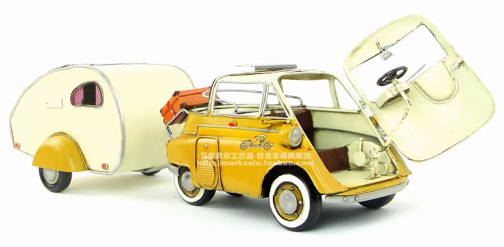 1:12 1957 года Isetta 300 Вт машина для яиц с прицепом желтая литая машина ручной работы металлические изделия для мальчика подарок модель автомобиля коллекция игрушек