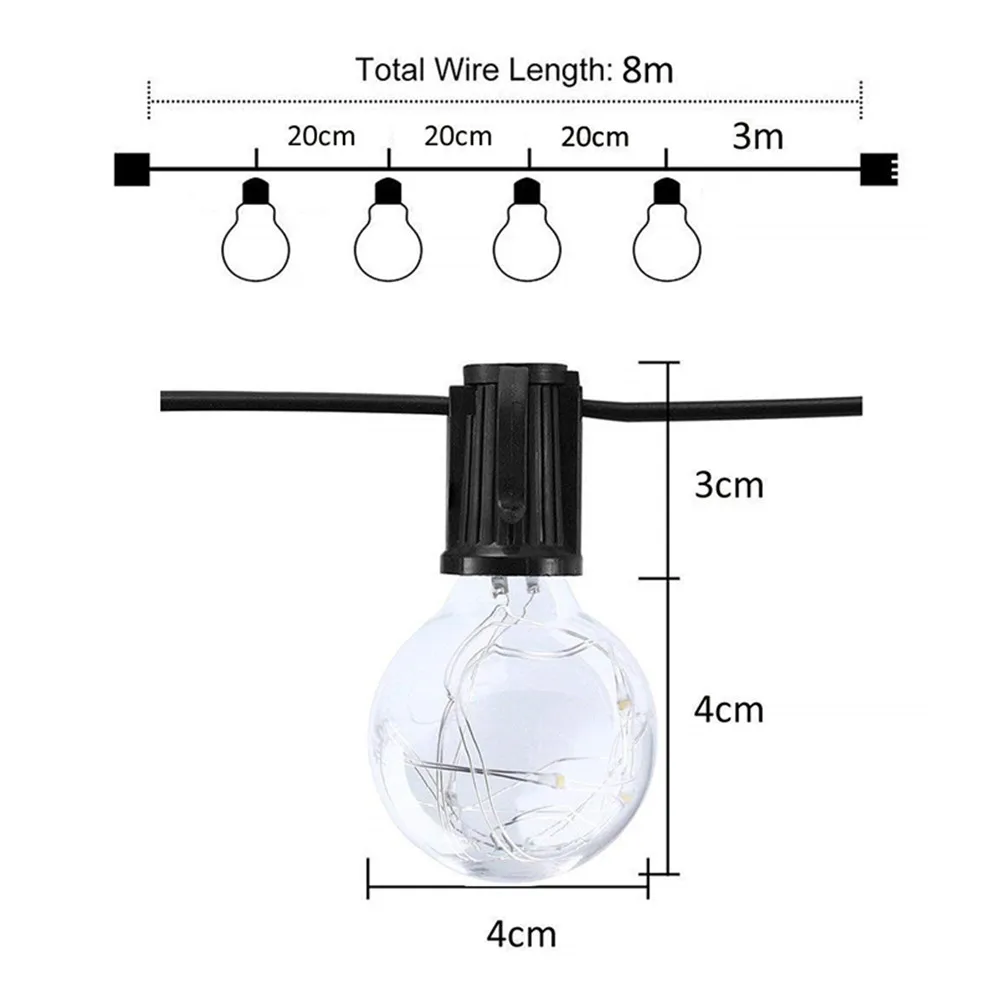 Безопасный 3,7 V 25Ft светодиодный G40 Глобус гирлянды с прозрачными лампочками патио огни IP44 винтажные лампочки декоративные наружные гирлянды свадебные