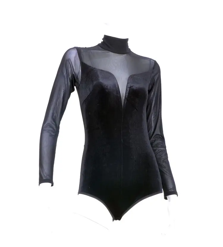 

Exotic dance modern dance show V transparent deep back velvet breeches long sleeved coat T14036 practice