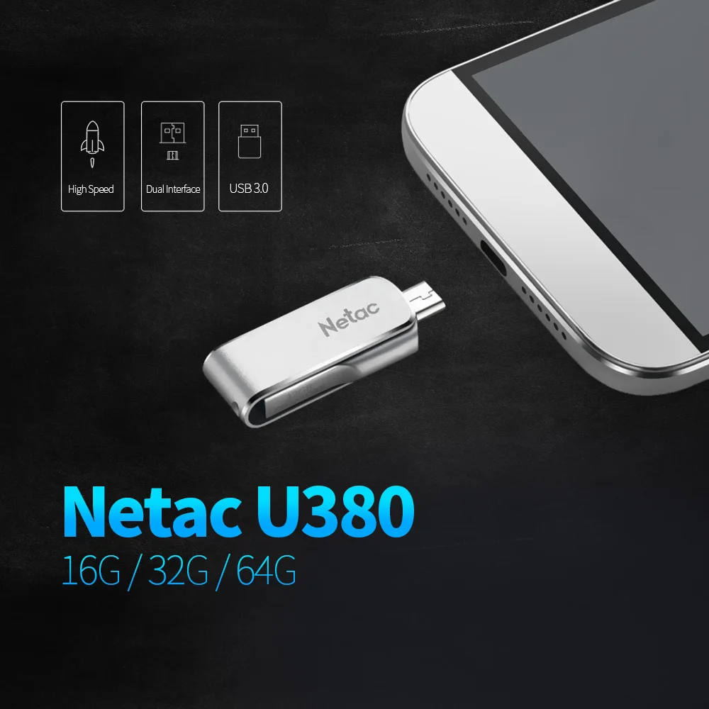 

Netac U380 16G 32G 64G USB3.0 Dual Interface For Android Phone and PC High Speed Mini Flash Drive Memory Stick USB Flash Drives