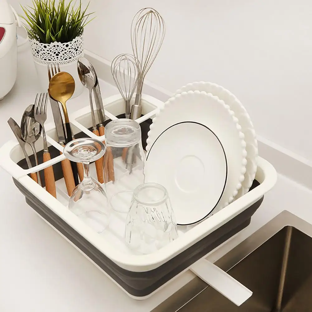 

Kitchen Accessories Dish Rack Set Dish Cutlery Cup Rack With Tray Steel Drain Bowl Rack Kitchen Shelf Folding Dish Rack Drainer