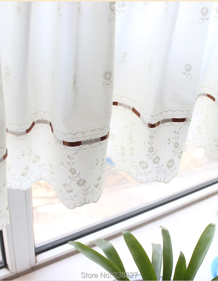 XinHuaEase Short Curtains for Kitchen Rural Flower Embroidery Tulle on the Window Home Decor Coffee Door Curtain Finished Drapes (10)