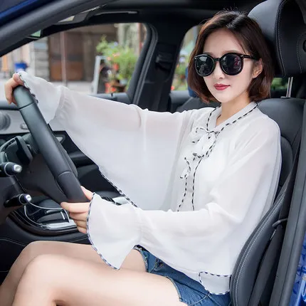 Женская шифоновая шаль с оборками однотонная пончо длинным рукавом летняя