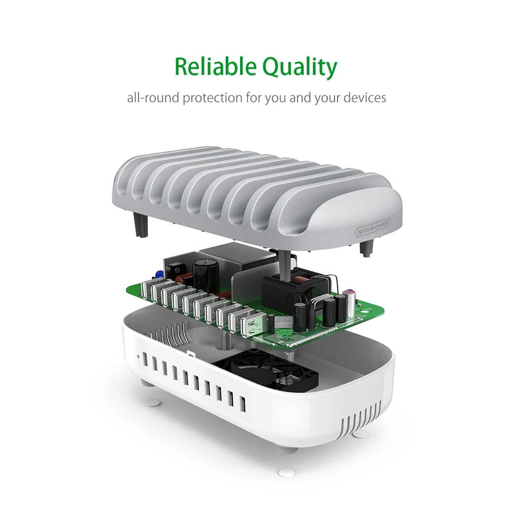  NTONPOWER Desktop Multi USB Charging Station Dock with Phone Holder Organizer 10 Ports 2.4A Fast Ch