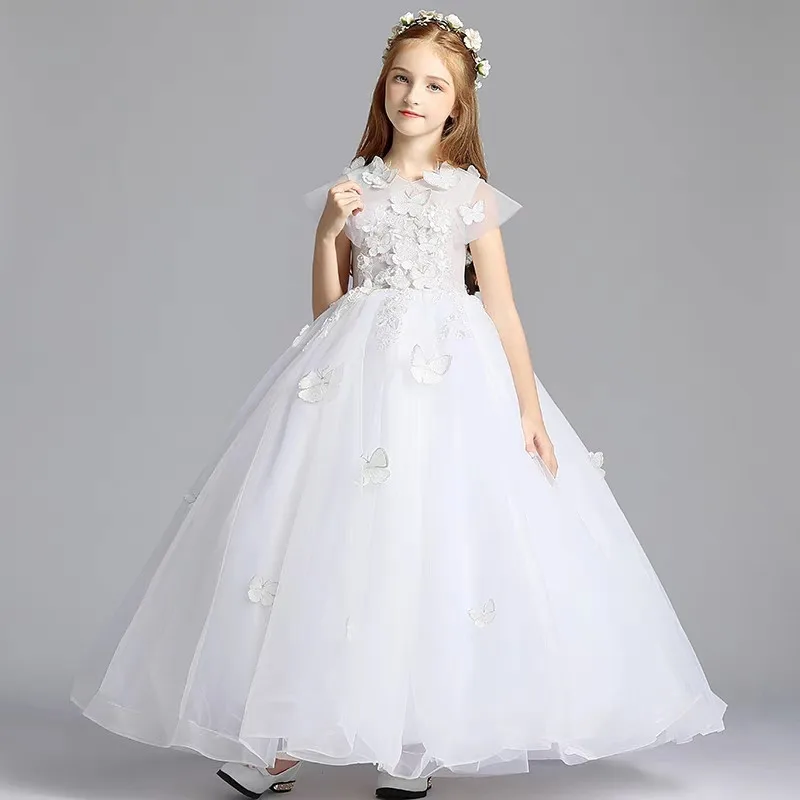 2019 Luxury New Children Girls Pure White Evening Party Birthday