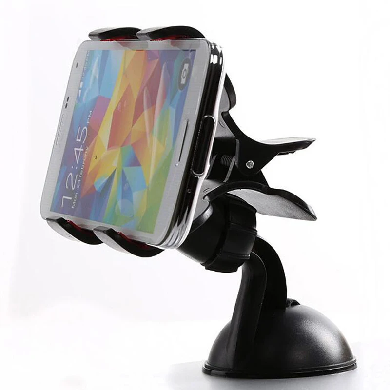360 Flexible Car Auto Windshield Dual Clip Mount Phone Holder Stand