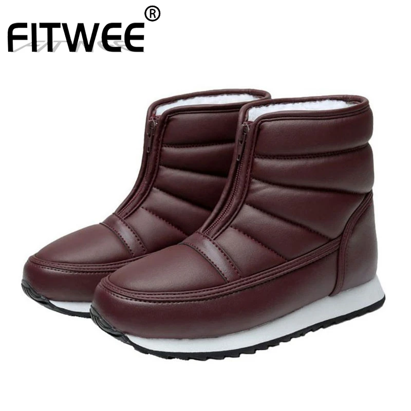 

FITWEE Size 35-42 Women Snow Boots Fashion Thick Fur Warm Winter Shoes Women Zipper Platform Ankle Boots Lady Footwear