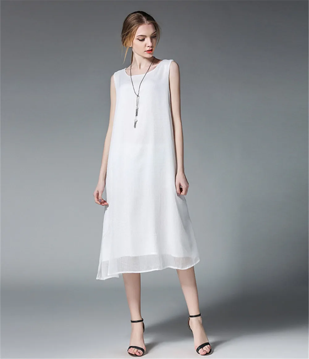 Fashion White Women Long Tank Dress 2017 New Summer Autumn Retro Sleeveless Chiffon Designs Casual Dresses Slim Plus size XXXXL (9)