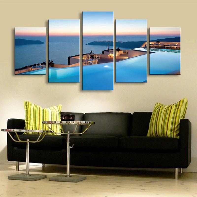 5 pieces high-definition printSantorini Greece Island Sea canvas painting poster and wall art living room picture HaiD-005 (4)