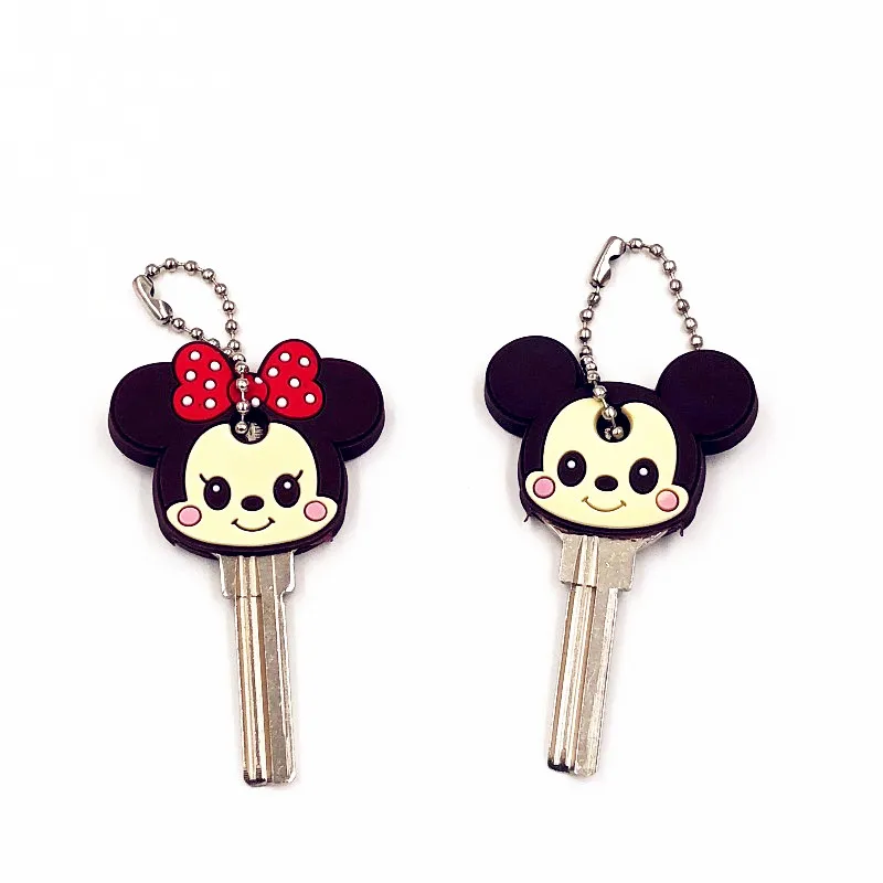 

2Pcs/lot Cartoon Mini Mickey Minnie Bear Keychains Silicone Car Key Cover Key Caps Key Ring Key Holder Kids unisex Party Gift