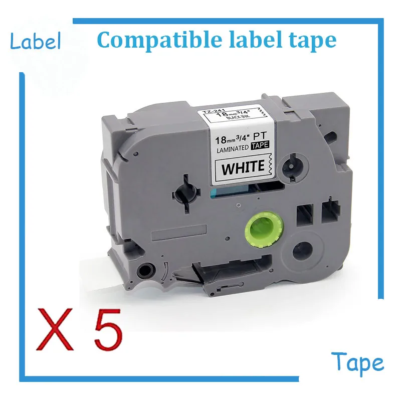 5pk Replacment TZ241 tze241 черный на white label Клейкие ленты для Brother P-touch labeler 18 мм TZe-241