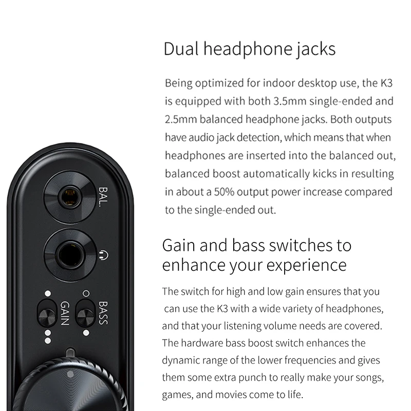 FiiO K3 Mini Portable Headphone Amplifier Desktop AMP USB C DAC AKM AK4452 Support Coaxial Optical Digital Outs PCM384k DSD256
