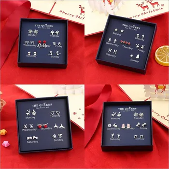 

Chrismas Style One Week Earrings Set 925 Sterling Silver Stud Earrings For Women Daily Best Xmas Valentine's Day Gift LH003