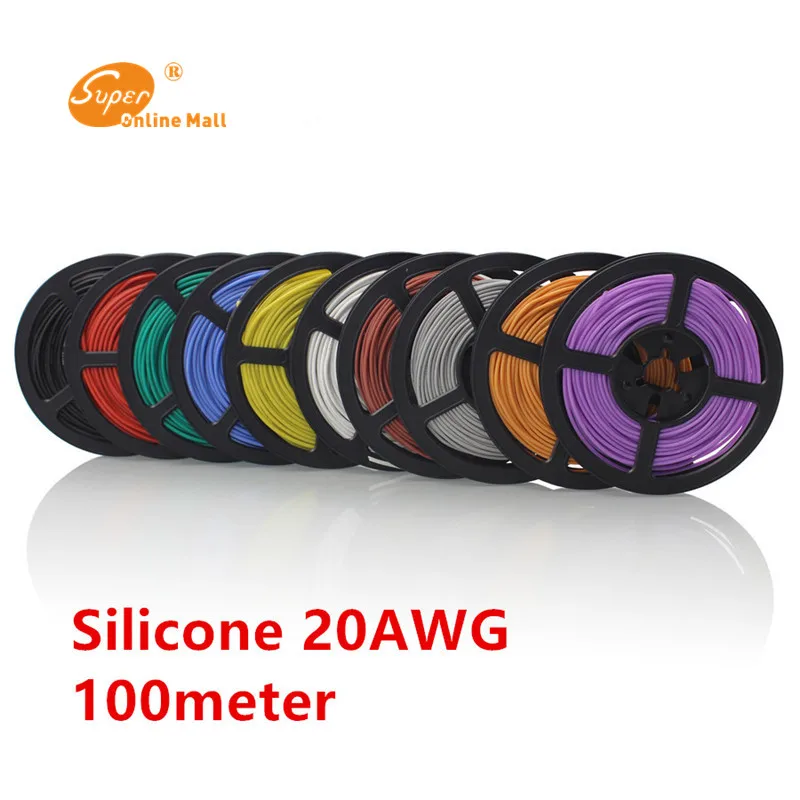 

100M/lot 328ft 20 AWG Flexible Silicone Wire RC Cable electronic wire 60/0.08TS Outer Diameter 1.7mm cable lamp soft Wire