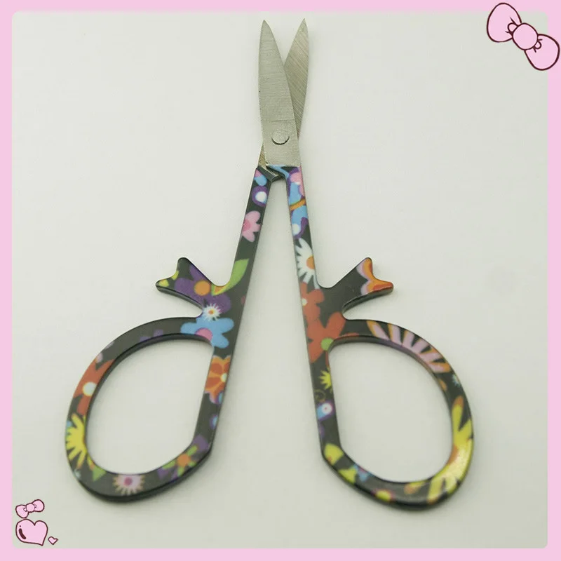 

EasyNail 10pcs Black flower Pattern Scissor Manicure For Nails Eyebrow Nose Eyelash Cuticle Scissors Curved Makeup Tools