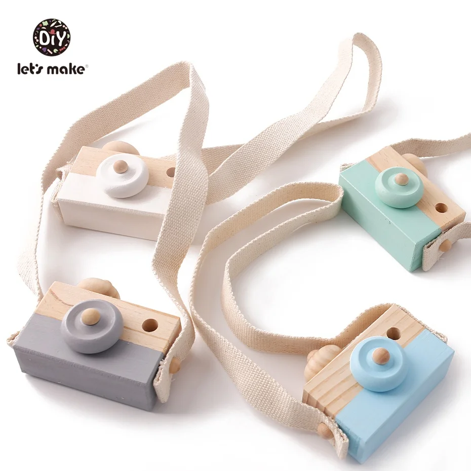 Let's Make 1pc Wooden Baby Toys Fashion Camera Pendant Montessori Toys For Children Wooden DIY Presents Nursing Gift Baby Block