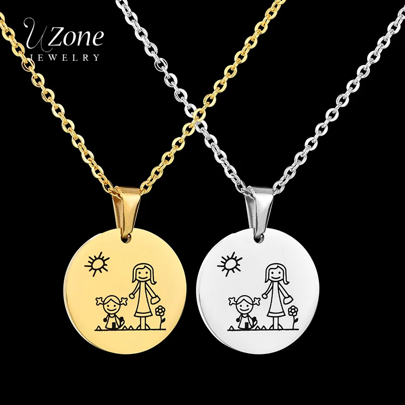 UZone Stainless Steel Mama Family Pendant Necklace Jewelry Gold Love