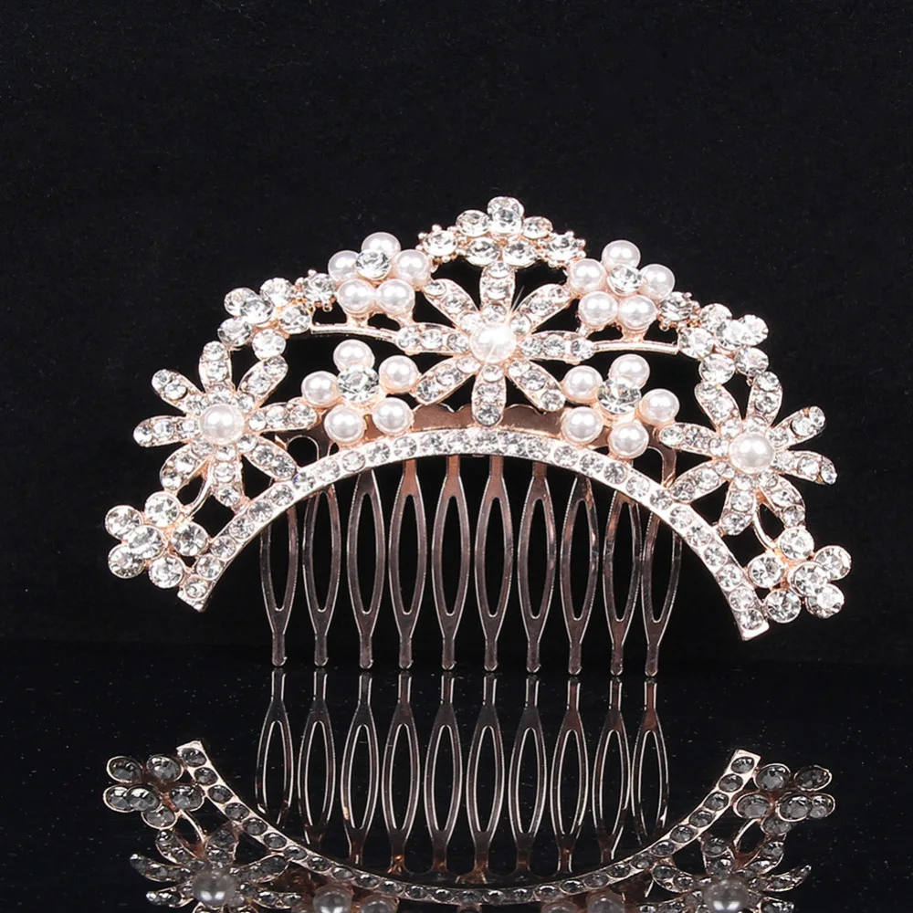 

New Women Alloy Rhinestone Pearl Insert Comb Head Piece Hair Ornaments Bride Pearl Hair Combs Wedding Accessories Fashion
