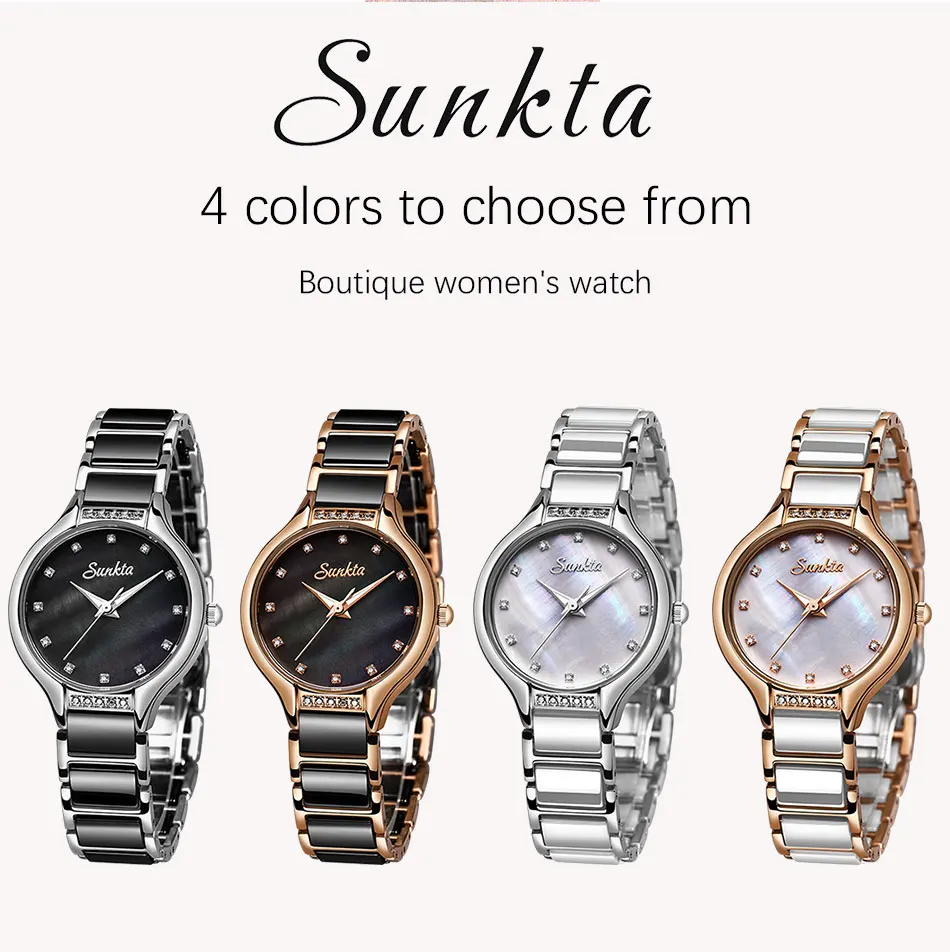 SUNKTA New Rose Gold Ladies Ceramic Watch Women Top Brand Luxury Watch Fashion Simple Waterproof Women Watches Relogio Feminino